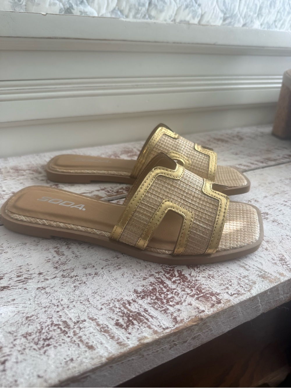 Soda Metallic Gold Slide Sandals for Women